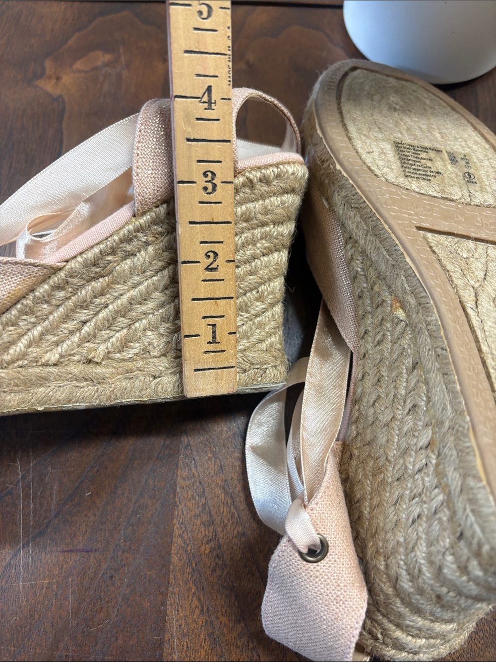 Montego Bay Club Blush Satin Ribbon Wedge Sandals - Picture 3 of 4